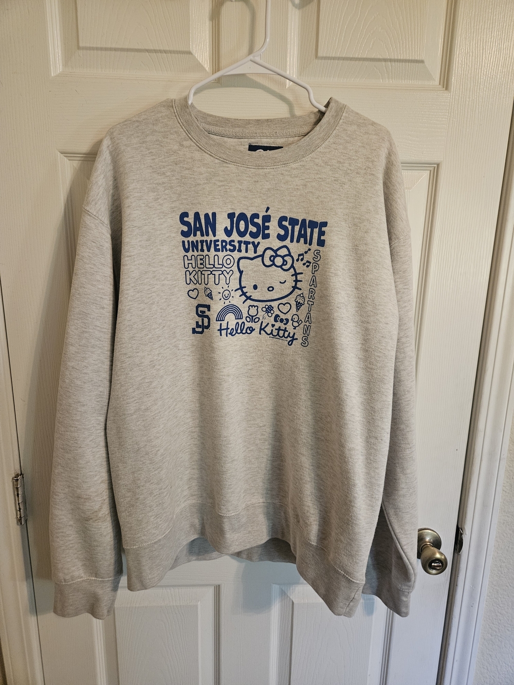 Blue 84 San José State University Gray Crewneck with Blue Hello Kitty Graphic